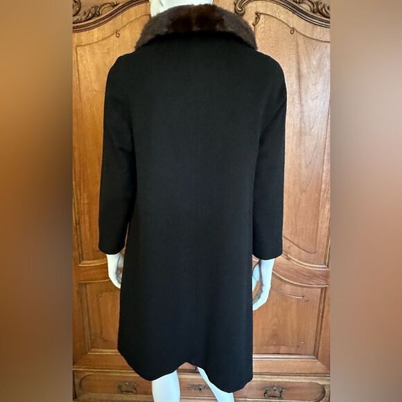 50s Coat Black Vintage Wool Fur Collar Fully Lined Size L - Picture 2 of 11